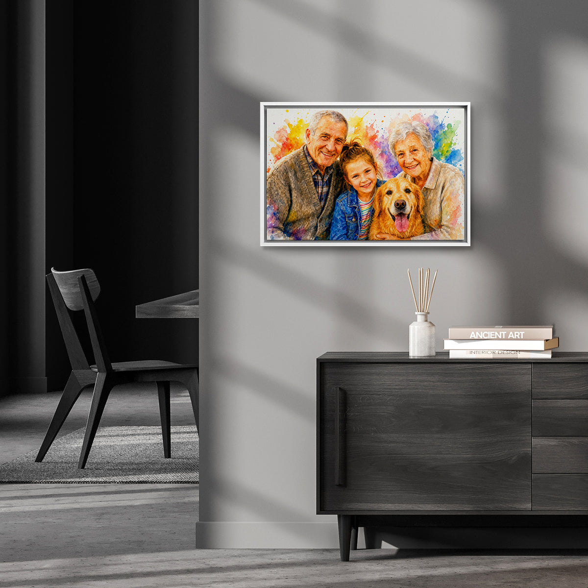 Familien-Kunstwerk – Leinwand – weiss